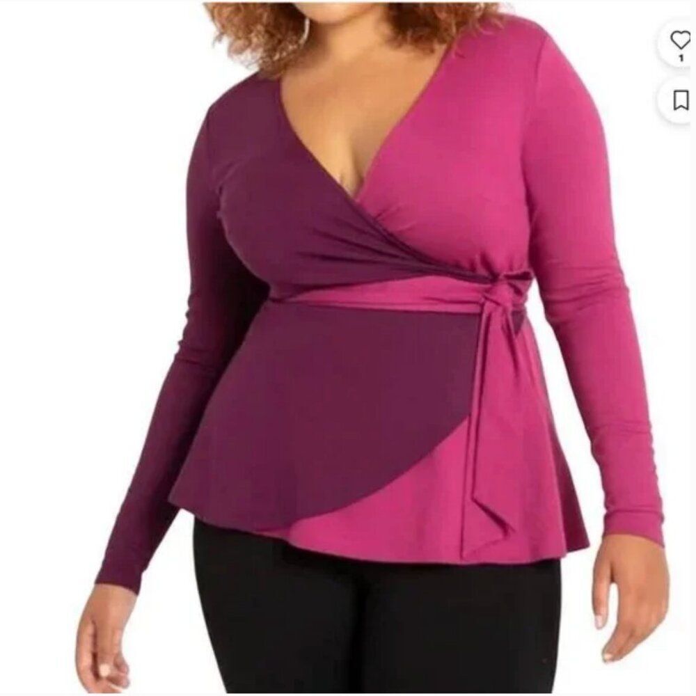 Eloquii Women's Purple and Pink Faux Wrap Long Sleeve Blouse Size 18 NWT